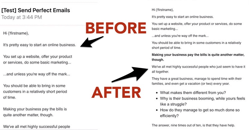 Email before and after using the perfect email formatter tool